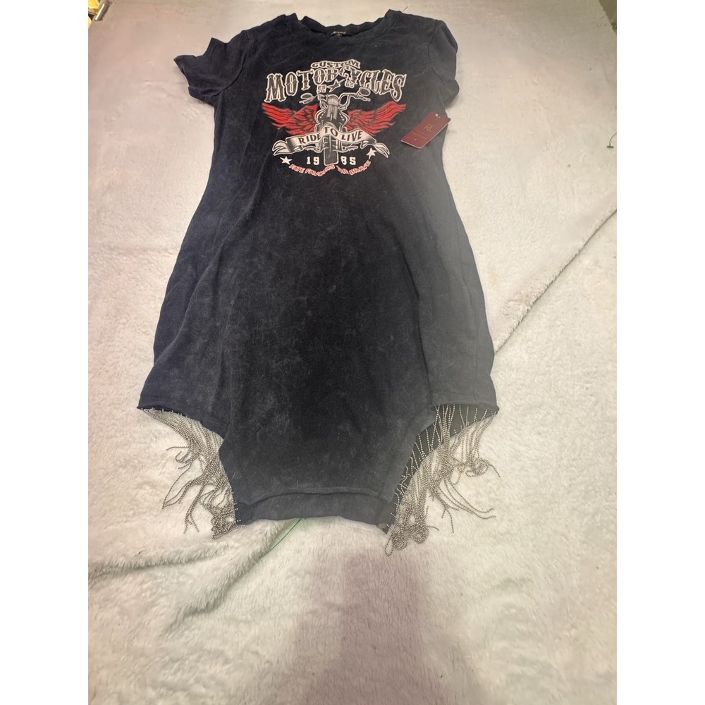 Ruby & Lace Women's Black Size M Distressed Motorcycle Tee Dress Fringe Harley